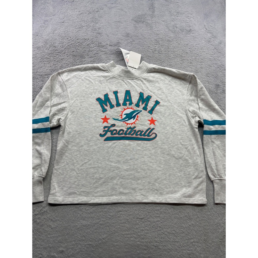 NFL Miami Dolphins Women Long Sleeve Graphic Tee Grey Aqua Orange Large NWT